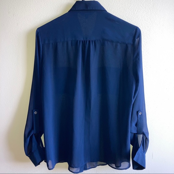 Koton Navy sheer shirt with pockets - Picture 2 of 5